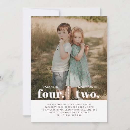 Photo 2e et 4e Invitation d'anniversaire conjointe (Devant)