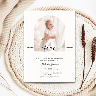 Photo 4th Birthday Invitation - Trendy Typography Kaart
