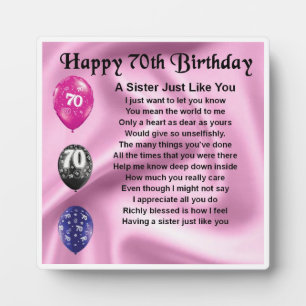 Photo 70th  Birthday Sister Poem Plaque