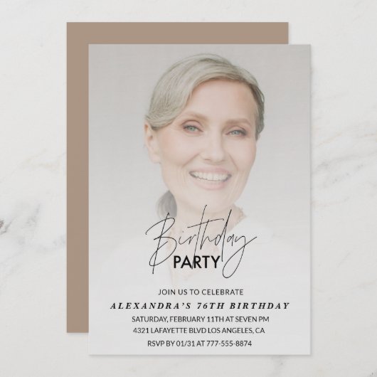 Photo 76e anniversaire invitation Anniversaire fêt (Devant / Derrière)