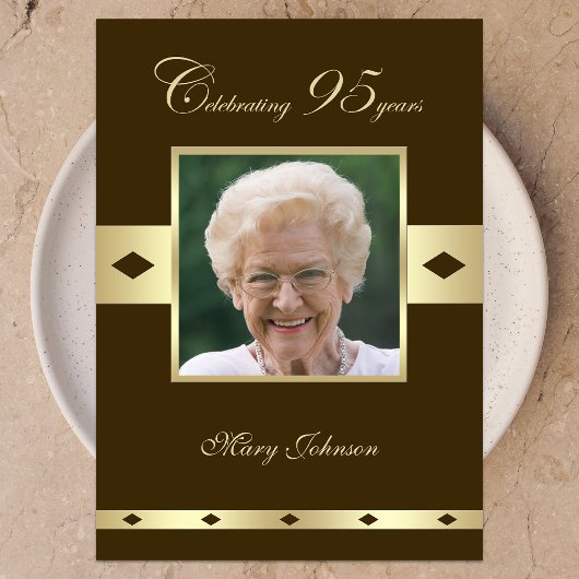 Photo 95th Birthday Party Invitation Brown