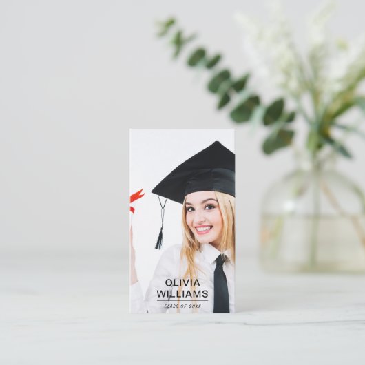 Photo Afstuderen Modern Simple Script Calling Card Contactkaartje (Staand voorkant)