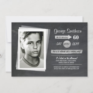 Photo Anniversaire Argent Noir Blanc Invitation