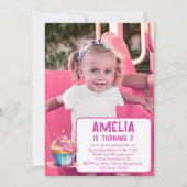 Photo Anniversaire Invitation Girl Pink Cupcake In (Devant)