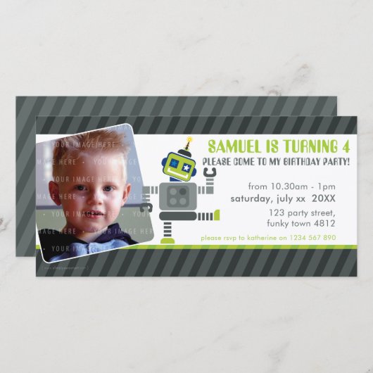 PHOTO ANNIVERSAIRE INVITATION :: robot dansant 1L (Devant / Derrière)