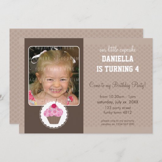 PHOTO ANNIVERSAIRE INVITATIONS :: cupcake 7L (Devant / Derrière)