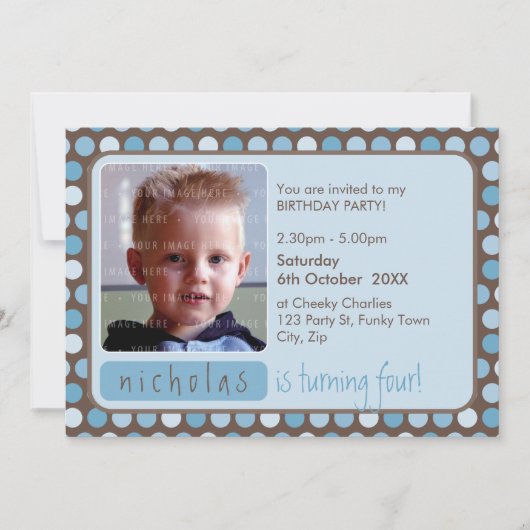 PHOTO ANNIVERSAIRE INVITATIONS :: spotty 5L (Devant)