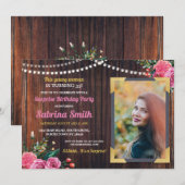 Photo Anniversaire Rose Floral Invitation N'import (Devant / Derrière)