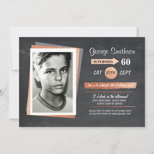 Photo Anniversaire Rose Gold Chalk Invitations (Devant)