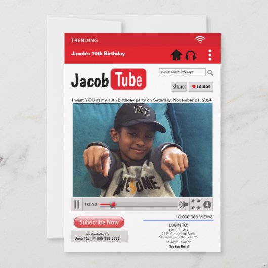 Photo Anniversaire Tube Party Invitation (Devant)