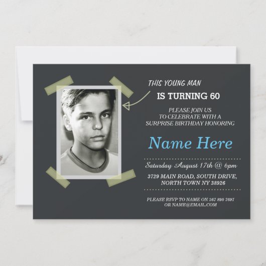 Photo Anniversaire Vintage Black Invitation Mens 5 (Devant)