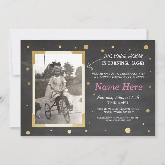 Photo Anniversaire Vintage Chalk Invitations femme (Devant)