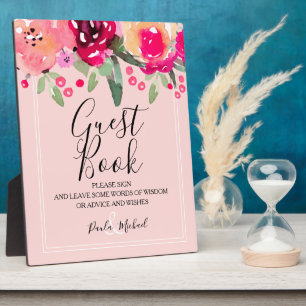 Photo Aquarelle Floral rose Guest Book Sign Plaque