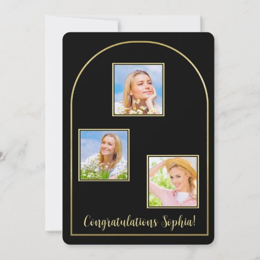 Photo Arch Black Gold Graduation Faire-part (Dos)
