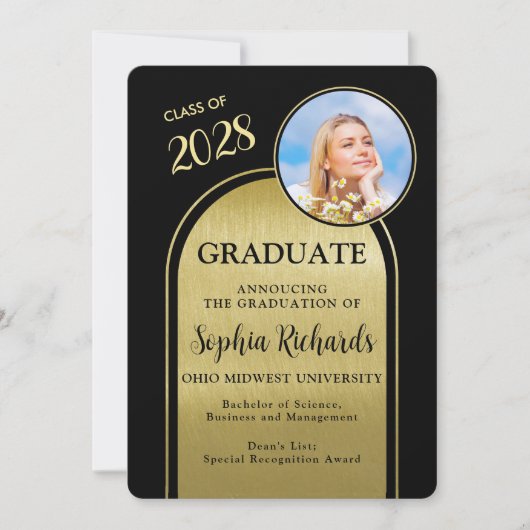 Photo Arch Black Gold Graduation Faire-part (Devant)