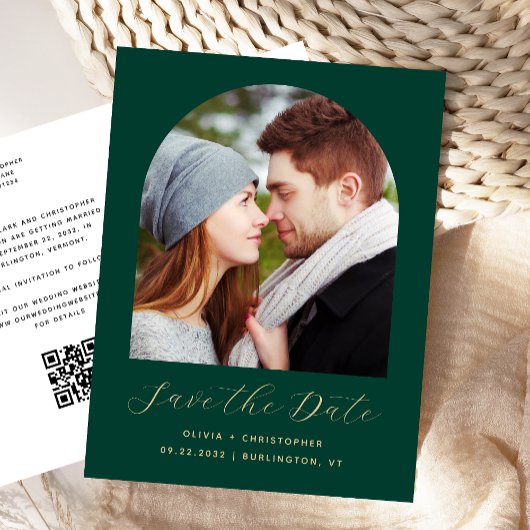 Photo Arch Emerald Green QR Code Bewaar de datum Briefkaart