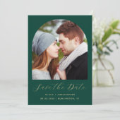 Photo Arch QR Code Emerald Green Gold Script Save The Date (Staand voorkant)