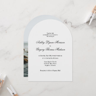 Photo Arch Shaped Grey Wedding Invitation Kaart