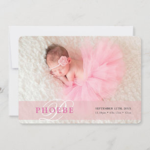 PHOTO BABY ANNOUNCEMENT initiaal overlay meisje ro Aankondiging
