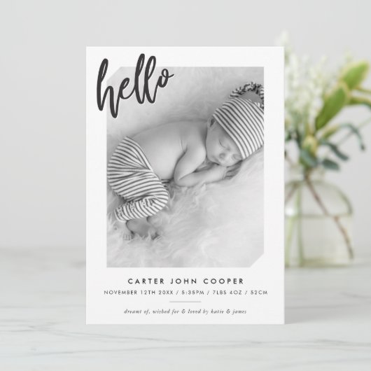 PHOTO BABY FAIRE-PART mignon script de bonjour mod (Debout devant)