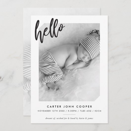 PHOTO BABY FAIRE-PART mignon script de bonjour mod (Devant / Derrière)