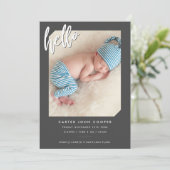 PHOTO BABY FAIRE-PART moderne hello script gris (Debout devant)