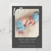 PHOTO BABY FAIRE-PART moderne hello script gris (Devant / Derrière)