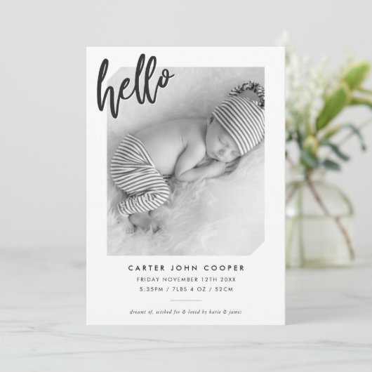 PHOTO BABY FAIRE-PART simple moderne script de bon (Debout devant)