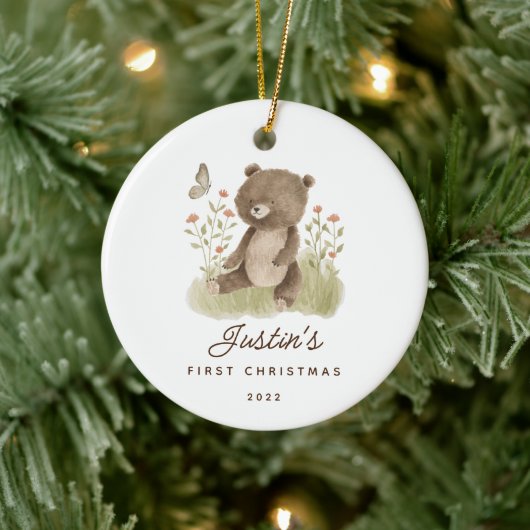 Photo Baby's First Christmas Bear Keramisch Ornament (Boom)
