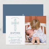 Photo Baptême, Invitation au baptême - Baby Boy (Devant / Derrière)