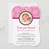 PHOTO BAPTISM INVITATION mignon pois motif rose (Devant)