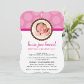 PHOTO BAPTISM INVITATION mignon pois motif rose (Debout devant)