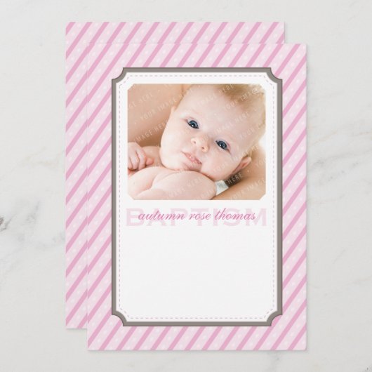 PHOTO BAPTISM INVITATIONS :: candystripes 1P (Devant / Derrière)