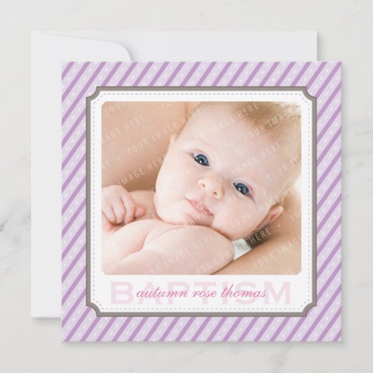PHOTO BAPTISM INVITATIONS :: candystripes 5SQ (Devant)