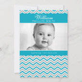 PHOTO BAPTISME INVITATION :: aqua chevron doux (Devant)