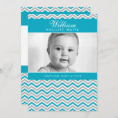 PHOTO BAPTISME INVITATION :: aqua chevron doux (Devant / Derrière)