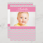 PHOTO BAPTISME INVITATION :: chevron rose doux (Devant / Derrière)