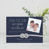 Photo Beach Nautical Rope Navy White Save The Date (Staand voorkant)