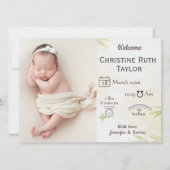 Photo bébé et carte faire-part de naissance feuill (Devant)