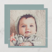 Photo bébé moderne Faire-part de naissance bleu ve (Devant / Derrière)