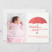 Photo bébé, nom, date, Faire-part parapluie rouge (Devant)