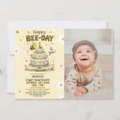 Photo Bee-Day 1st Birthday Invitation – Cute Bee (Devant)