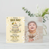 Photo Bee-Day 1st Birthday Invitation – Cute Bee (Debout devant)
