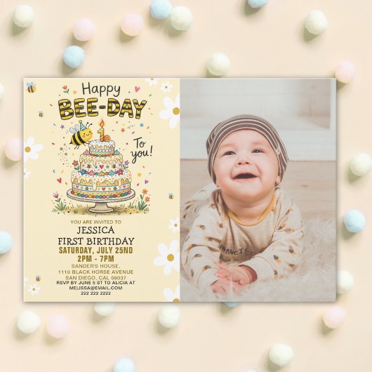 Photo Bee-Day 1st Birthday Invitation – Cute Bee
