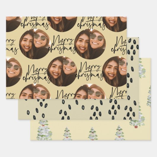 photo beige feuille papier d'emballage de Noël (Lot)