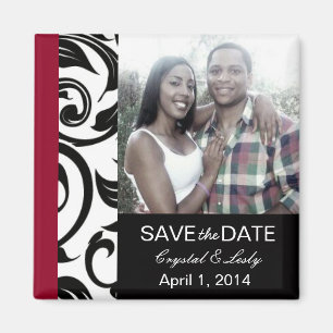 Photo Black and Burgundy Save the Date Magnet