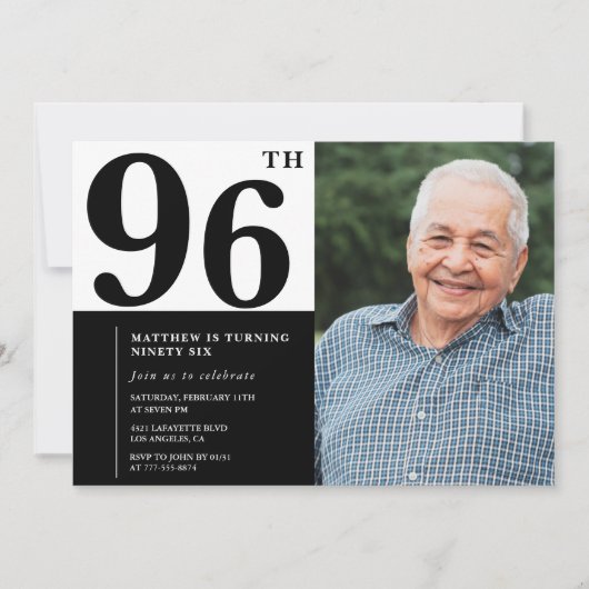 Photo Black and White 96th Birthday Invitation (Devant)