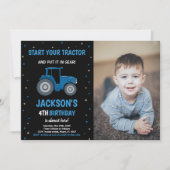 Photo Black Blue Tracteur Invitations Anniversaire (Devant)