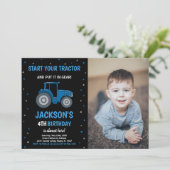 Photo Black Blue Tracteur Invitations Anniversaire (Debout devant)