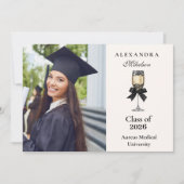 Photo Black Bow Pearl Champagne Graduation Aankondiging (Voorkant)